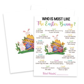Vodbok Funny Easter Game Set - 20 Pcs Who is Most Like The Easter Bunny Double-Sided Fill in Style Game Cards, Friends, Bunny Egg Family Party Game & Activities (Bunny3) -A05