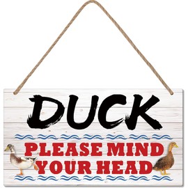 CAKIROTS Watch Your Head Sign Duck! Please Mind Your Head Funny Retro Vintage Duck House Decor Duck Lover Gift Notice Step Sign 10" X 6"