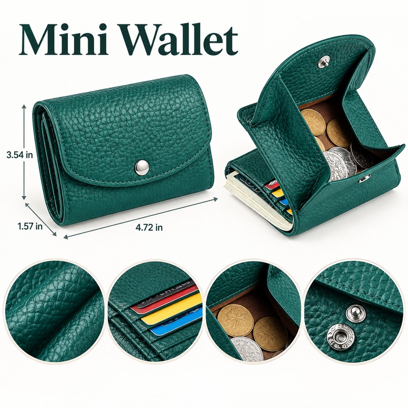 Women's Genuine Cowhide Leather Mini Wallet with RFID Protection –