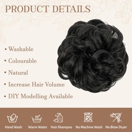 Mtuihfo Messy Bun Hair Piece, Wavy Curly Messy Bun Scrunchie, Thick Tousled Hair Pieces for Women Girl(Deep Black）