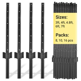 Toriexon Fence Posts 3 Ft - 8 Pack, Heavy Duty Metal Fence Post, No Dig U Post for Farm, Garden, Orchard and Outdoor Wire Fencing(Black)