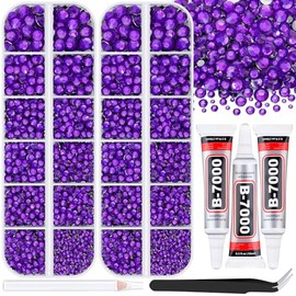 12000Pcs Resin Rhinestones for Bedazzling with 3Pcs B7000 Jewelry Glue, 2 Boxes Dark Purple Flatback Rhinestones for Crafting Crafts DIY, Crystals Gems for Clothing Shoes Tumblers Nail Art Makeup