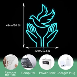 JLEWUINH Peace Dove Neon Sign for Wall Decor Flying Pigeon Neon Light Dimmable Jesus Light Up Sign Freedom Hands Led Light Sign for Christian Church Easter Party Club (16.5 * 12.6 In)