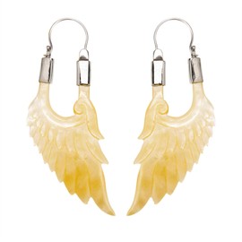 81stgeneration Women's .925 Sterling Silver Mother of Pearl Angel Wings Feather Long Tribal Earrings
