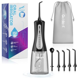 GOLDANT 350ML Water Dental Flosser Teeth Pick with Travel Bag, 5 Modes Portable Cordless Oral Irrigator Cleaner, Electric Rechargeable IPX7 Waterproof for Home Travel Teeth Cleaning flossing(Black)