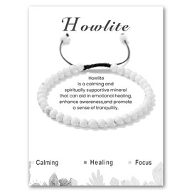 LOCCY Crystal Bracelet for Women, 4mm Natural Stone Bracelet Adjustable Gemstone Stone Bracelet Yoga Beads Bracelet for Women Men for Birthday Christmas Valentine's Gifts (Howlite)