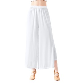 Angcoco Women's Double Layered Stretch Chiffon Dance Training Pants White