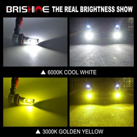 BRISHINE H11 H8 H9 Switchback LED Fog Light Bulbs 6000K White/3000K Amber Yellow, Super Bright DRL Fog Light Bulbs(Pack of 2)