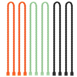 Gesipor 6 PCS 24-Inch Silicone Cable Ties Dia 5mm Reusable Steel-Core Rubber Twist Ties Bendable Cable Ties for Bundling and Holding, All Purpose Cord Tie for Indoor and Outdoor (Orange,Green,Black)