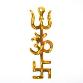 Spiritual Religious Sacred Sculpture Indian Antique Décor Showpiece for Temple Home Office Pooja Room House Mandir Decoration Item and Gifting (Golden Trishakti Yantra)