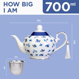 London Boutique teapot with Infuser - Tea Pot infusers for Loose Tea -700ml Capacity Perfect 2 Cup teapot -Easy Grab Handle Teapots (Roses Navy)