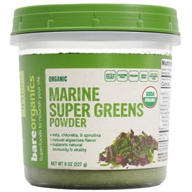 BareOrganics Marine Super Greens Powder | USDA Organic, Gluten-Free, Vegan, Non-GMO, BPA-Free | Kelp, Chlorella, Spirulina, 8oz