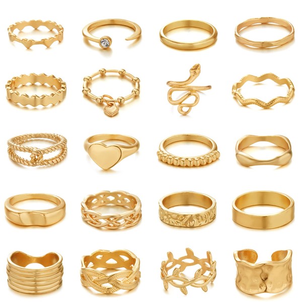 RINHOO FRIENDSHIP 20Pcs Gold knuckle rings Set for Women Vintage