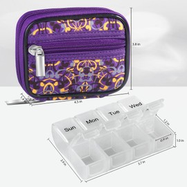 Pill Case Weekly Travel Pill Organizer for Purse with Removable 7 Day Pill Box Premium Neoprene Pill Container for Travel Purse Accessory, Vitamin, Supplement, Small Pieces Arrangement-Purple