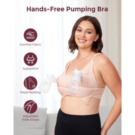 Momcozy Pumping Bra Hands Free, All-in-One Nursing Bras for Breastfeeding & Pumping, Fixed Padding for Enhanced Shape