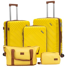 Rosamo 5 piece Luggage Set Expandable Suitcase 22x14x9 Airline Approved Carry on, ABS Hard Case Suitcases with Spinner Wheels, TSA Lock, Durable Waterproof Travel Set (Yellow)