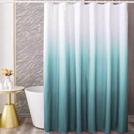 YI & ZE Teal Blue Ombre Shower Curtain Sets for Bathroom Accessories Fabric Polyester Waterproof Modern Shower Curtain Liner with 12 Hooks W72xL84