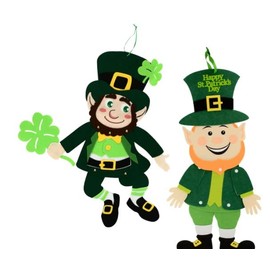 TDST Set of 2 St. Patrick's Day Jointed Felt Leprechauns, 20x13.75-in. Ornament Green Decorations Bulk with Bonus TDST Upendo