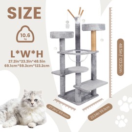 generic A Very Solid cat Tree for Indoor Cats,48.5 '' Cat Tower with Scratching Post, Comes with Feather Toy Balls and a Clear Capsule cat condo,Holds Weight Very Well, Grey