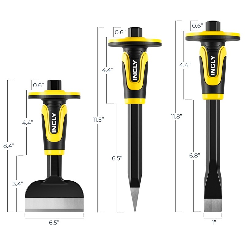 INCLY 3PCS Masonry Chisel Set with Hand Guard, Stone and
