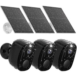 Rrycom Security Cameras Wireless Outdoor 3Pack, Flood Light Solar Cameras for Home Security, 2K Camera with Color Night Vision, PIR Human Detection, 2-Way Talk, IP65 Waterproof, SD Card/Cloud Storage