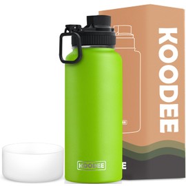 koodee Insulated Water Bottle, 32 oz Stainless Steel Double Wall Vacuum Wide Mouth Sport Bottle with Leakproof Spout Lid (Apple Green)
