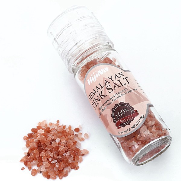 HijiNa Himalayan - Cristales de sal rosa con molinillo integrado