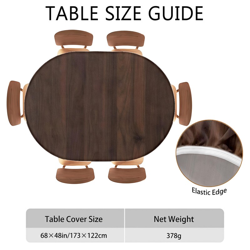 Wood Grain Fitted Oval Tablecloth, Elastic Edge Design, Polyester Material,