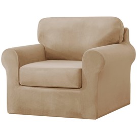 vctops 3 Pieces Velvet Stretch Armchair Sofa Cover for 1 Seater Couch Soft Washable Sofa Slipcover with Individual Backrest and Cushion Cover for Kids Cats Dogs (Light Coffee,1 Seat)