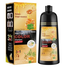 XYZCREATIVE Chestnut Brown Hair Dye Shampoo 3 in 1 for Women & Men 100% Gray Hair Coverage - Herbal Ingredients Natural Plant Hair Color - Hair Dye in Minutes 500ML