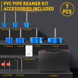 7Pcs PVC Pipe Reamer Kit With 3/4inch, 1inch, 1-1/4inch,1-1/2inch, 2inch, 3inch, 4inch Head Aluminum, PVC Fitting Saver, PVC Socket Saver For SCH40 PVC, ABS PVC Pipe, CPVC, Fit for Standard 1/2" Drill