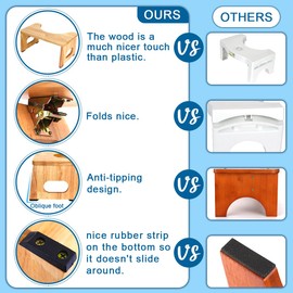 Foldable Toilet Potty Stool for Adults, 7" Wood Portable Squatting Poop Foot Stool, Bathroom Non-Slip Toilet Assistance Step Stool - Gifts for Kids Seniors(7" Natural Color)