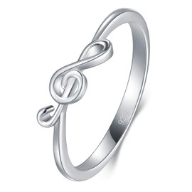 BORUO 925 Sterling Silver Ring - Stackable Music Note Band - Comfort Fit Silver Rings Women - Music Note Silver Band Ring - Fine Jewellery Stackable Ring, 2mm, Size 4-12, Sterling Silver, No Gemstone