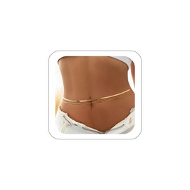 Jumcew Stainless Steel Waist Chains for Women Gold Adjustable Waist Chains Simple Multilayer Belly Chain Jewelry 15k Real Gold Plated Beach Bikini Body Chains for Women D