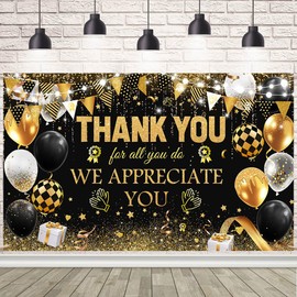 AIBIIN Black Gold We Appreciate You Backdrop Thank You Appreciation Banner Thank You For All You Do Banner Employee Staff Appreciation Gifts Teacher Doctor Retirement Party Decor 70.8 x 43.3 inch
