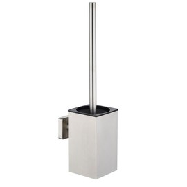 Generic Toilet Brush and Holder Silver Square Wall Mounted Toilet Bowl Brush with Lid Stainless Steel Cleaning Toilet Brush Set for Bathroom