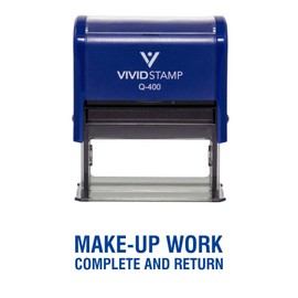 Make-Up Work Complete and Return Teacher Self Inking Rubber Stamp (Blue Ink) - X-Large
