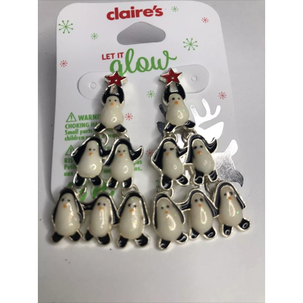 Claire’s Let It Glow Christmas Earrings New Penguins Pierced Dangling