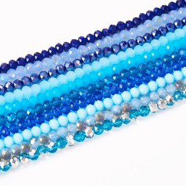 Bestewelry 10 Strands Faceted Glass Beads 4x3mm Rondelle Glass Crystal Beads Loose Spacer Beads for Bracelets Jewelry Making Window Door Decoration, Blue