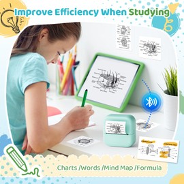 Print Pods Mini Printer, Sticker Maker Machine M02X, Mini Portable Pocket with Sticker, Bluetooth Inkless Receipt for Phone, Thermal Portable Printer for Journal, DIY，Note, Photos, Learning, Green