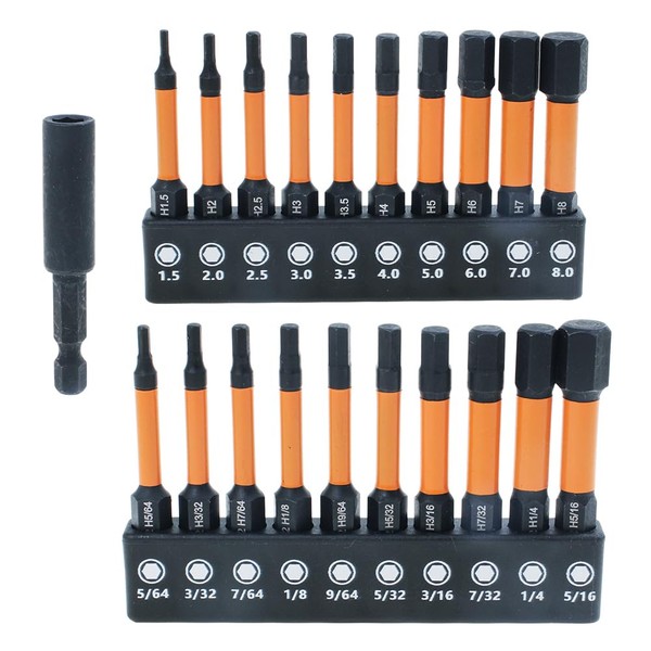 21pcs Hex Head Allen Wrench Drill Bit Set, Metric and