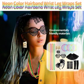 Zuzer 80s 90s Outfit Women's 80s Clothing 25 Pieces 80s Clothing Costume Neon Accessories Theme Party Carnival Clothes Black