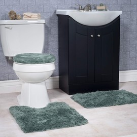 Lavish Home Green 3 Piece Super Plush Non-Slip Bath Mat Rug Set, 24"x19.5"x1"