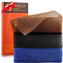 3 Pieces African Bath Sponge African Net Long Net Bath Sponge Exfoliating Shower Body Scrubber Back Scrubber Skin Smoother,Great for Daily Use (Black、Blue、Brown)