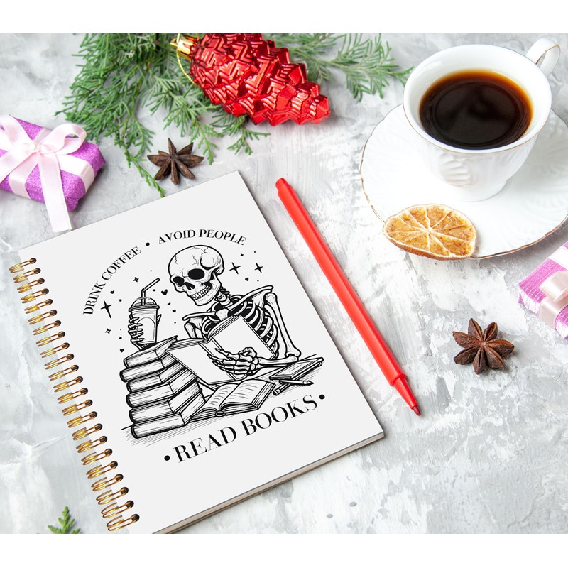 WNAGT Gothic Coffee Skeleton Book Spiral Notebook 5.5x8.3, Funny Goth