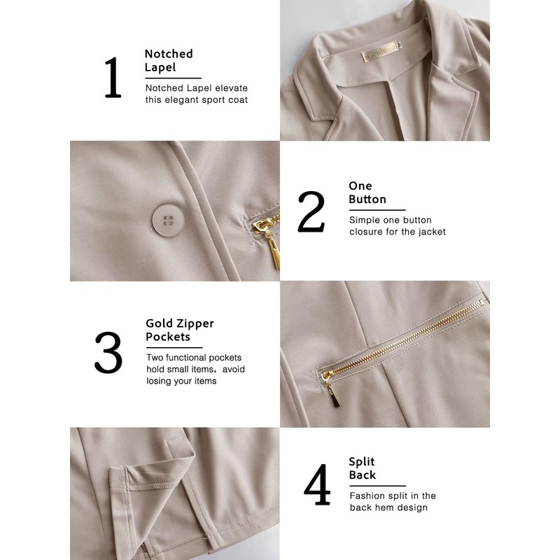 Genhoo Women's Solid Stretch Long Sleeve One Button Front Open