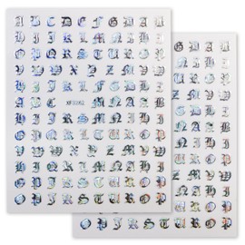 Nails Stickers Alphabet Calligraphy English Letters [Aurora Silver] Nail Sticker Nail Art Self Nail Decoration [2 Sheets] Sparkling Puffy Round NAS-021