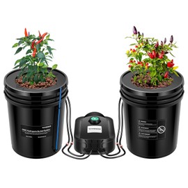 VIVOSUN DWC Hydroponics Grow System with Top Drip Kit, 5-Gallon Deep Water Culture, Recirculating Drip Garden System with Multi-Purpose Air Hose, Air Pump, and Air Stone (2 Buckets + Top Drip Kit)