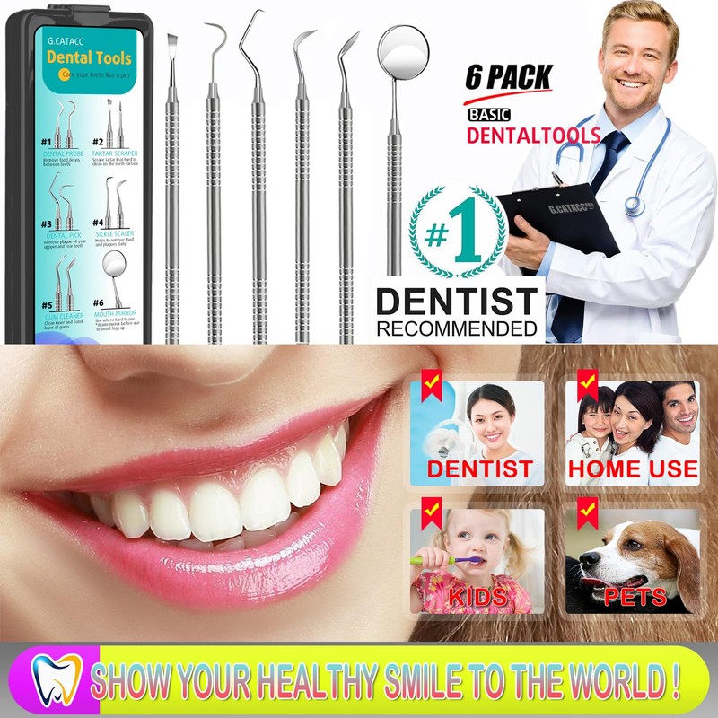 CATACC PRO Dental Tools, 6 Pack Teeth Cleaning Tools, Professional