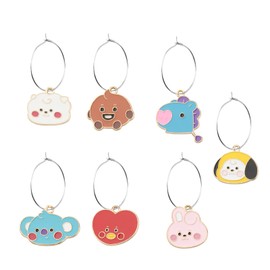 BEKECH Wine Glass Charms Korean Group Pop Themed Glass Markers For Fans Parties Concert Gift Singer Merch Present (silver)